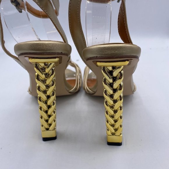 FSJ Bows Open Toe Sandals Gold Block Heels New Size 8 - Picture 5 of 8